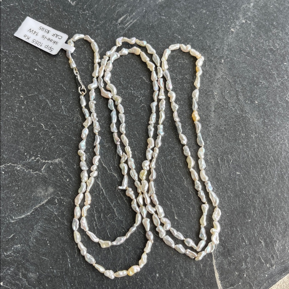 Elegant Keshi Pearl Necklace 14kt. White gold 33” long
